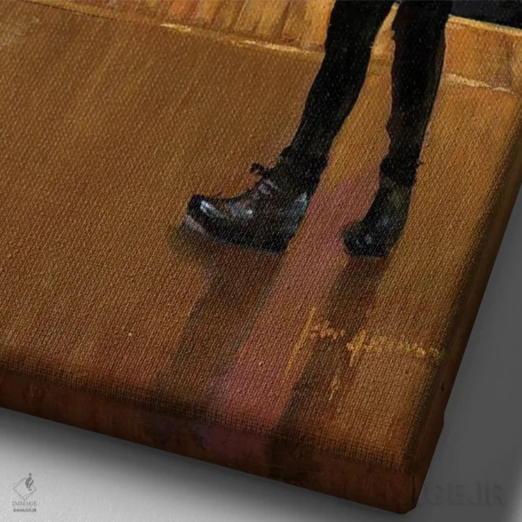 تابلو دکوراتیو نقره ای و سیاه اثر جان هاسکینز - نمای نزدیک بافت بوم