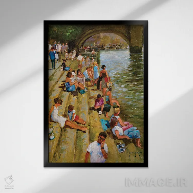 تابلو دکوراتیو یکشنبه کنار رودخانه اثر جان هاسکینز - نمای قابدار مشکی