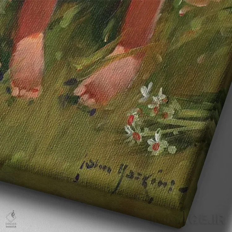 تابلو دکوراتیو دختر گل مروارید اثر جان هاسکینز - نمای نزدیک بافت بوم