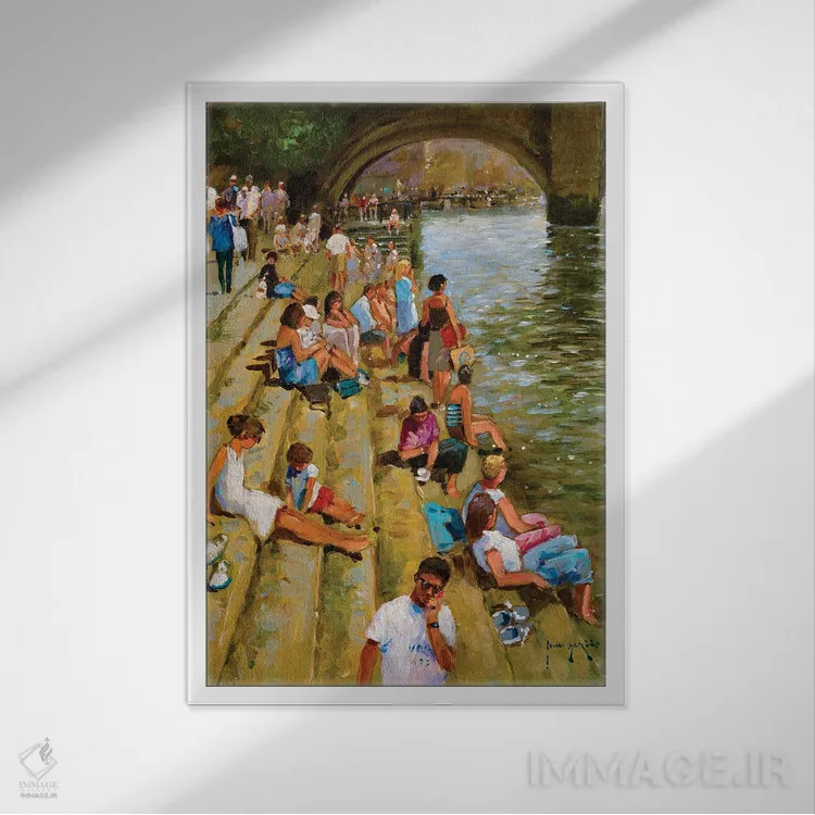 تابلو دکوراتیو یکشنبه کنار رودخانه اثر جان هاسکینز - نمای قابدار سفید