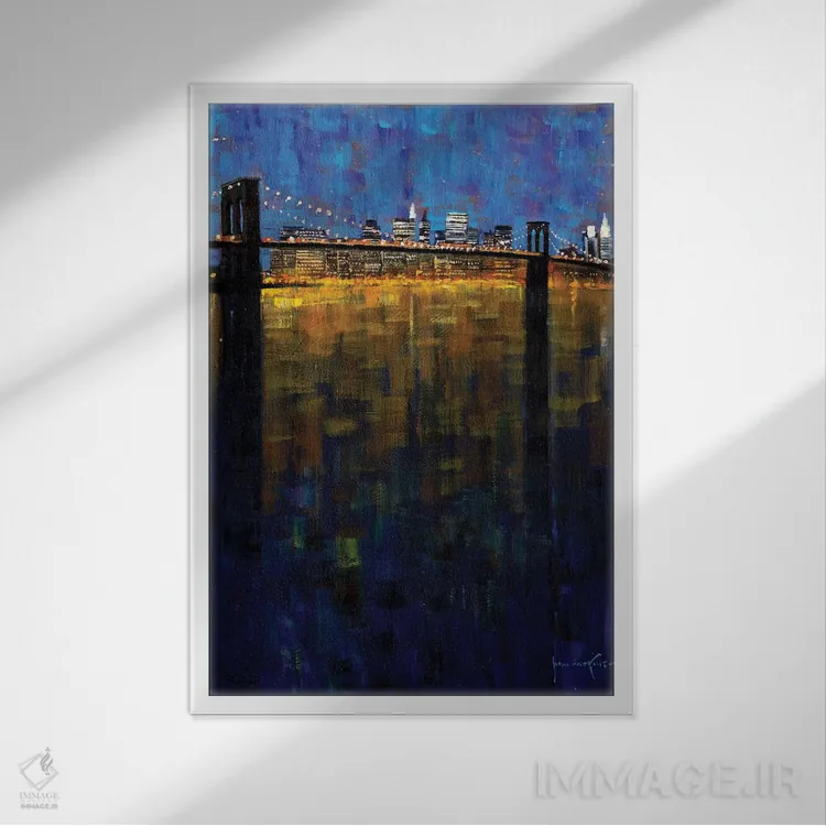 تابلو دکوراتیو نکتورن پل بروکلین اثر جان هاسکینز - نمای قابدار سفید