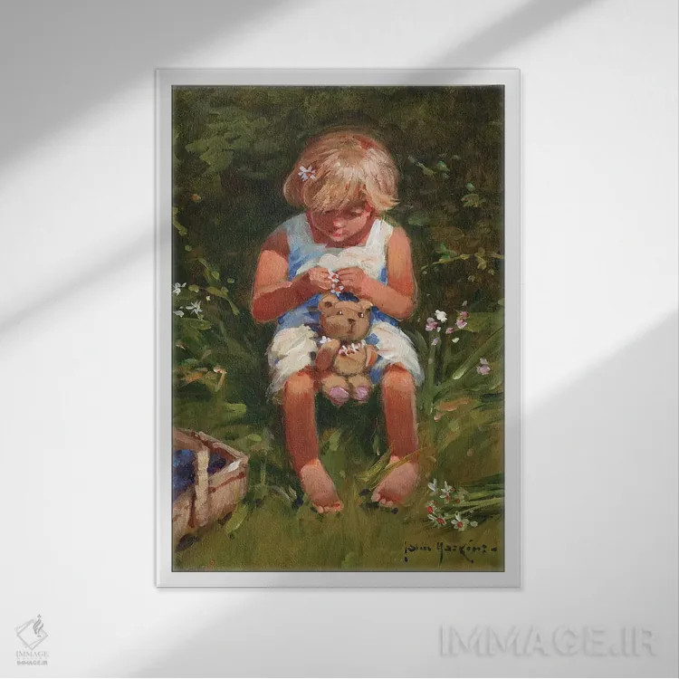 تابلو دکوراتیو دختر گل مروارید اثر جان هاسکینز - نمای قابدار سفید