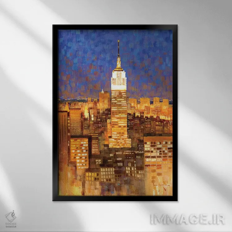 تابلو دکوراتیو منظره افقی ساختمان امپایر استیت اثر جان هاسکینز - نمای قابدار مشکی