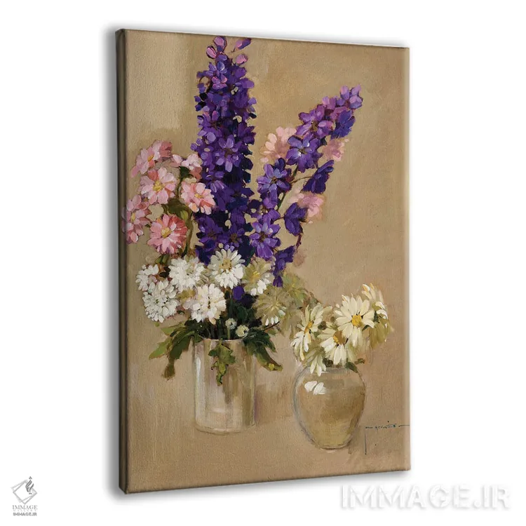 تابلو دکوراتیو صورتی، بنفش و سفید اثر جان هاسکینز - نمای پرسپکتیو محصول