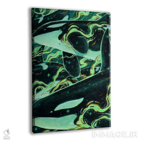تابلو دکوراتیو نهنگ های قاتل در زیر شفق قطبی اثر جونا هیتینن - نمای پرسپکتیو محصول
