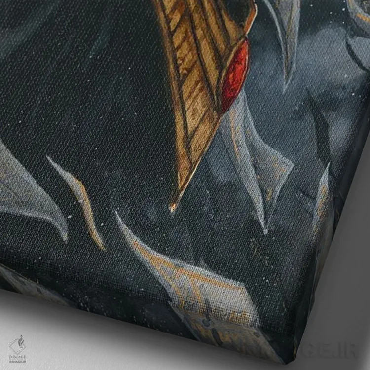 تابلو دکوراتیو تحوت و کلاغ ها اثر جونا هیتینن - نمای نزدیک بافت بوم