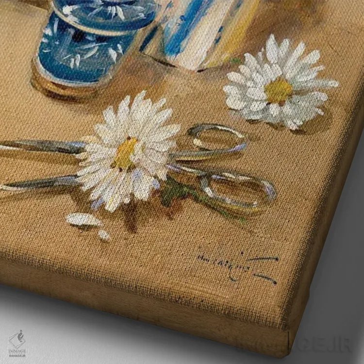 تابلو دکوراتیو بابونه ها اثر جان هاسکینز - نمای نزدیک بافت بوم