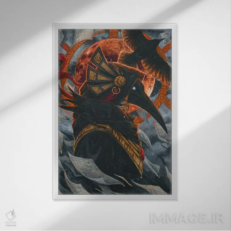 تابلو دکوراتیو تحوت و کلاغ ها اثر جونا هیتینن - نمای قابدار سفید