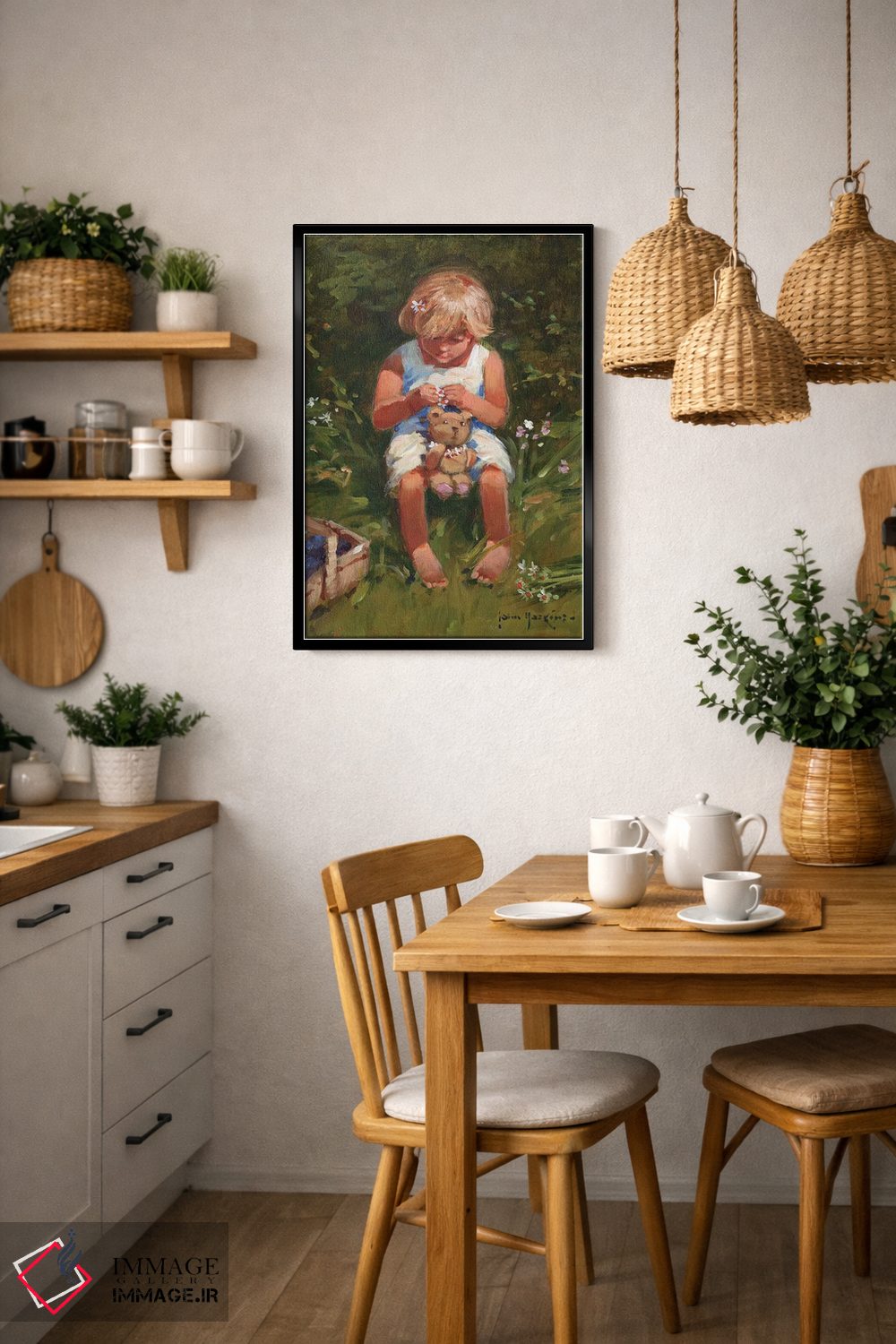 تابلو دکوراتیو دختر گل مروارید اثر جان هاسکینز - D6B