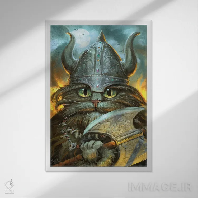 تابلو دکوراتیو هاگار توپ مویی اثر جف هینی - نمای قابدار سفید