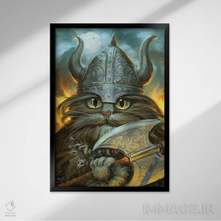 تابلو دکوراتیو هاگار توپ مویی اثر جف هینی - نمای قابدار مشکی