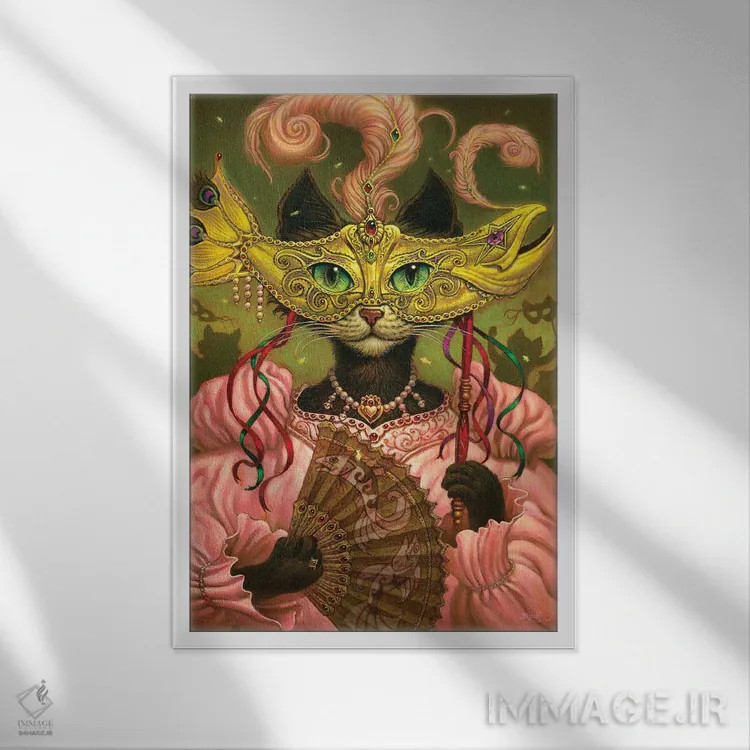 تابلو دکوراتیو گربه پنهان اثر جف هینی - نمای قابدار سفید