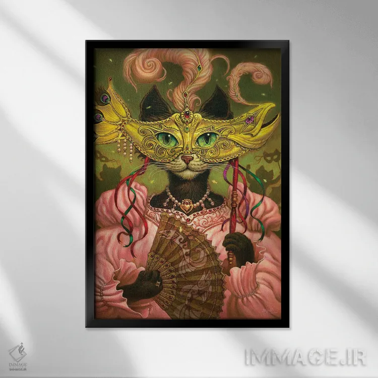 تابلو دکوراتیو گربه پنهان اثر جف هینی - نمای قابدار مشکی