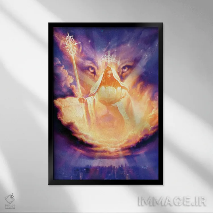 تابلو دکوراتیو شیر یهودا اثر جف هینی - نمای قابدار مشکی