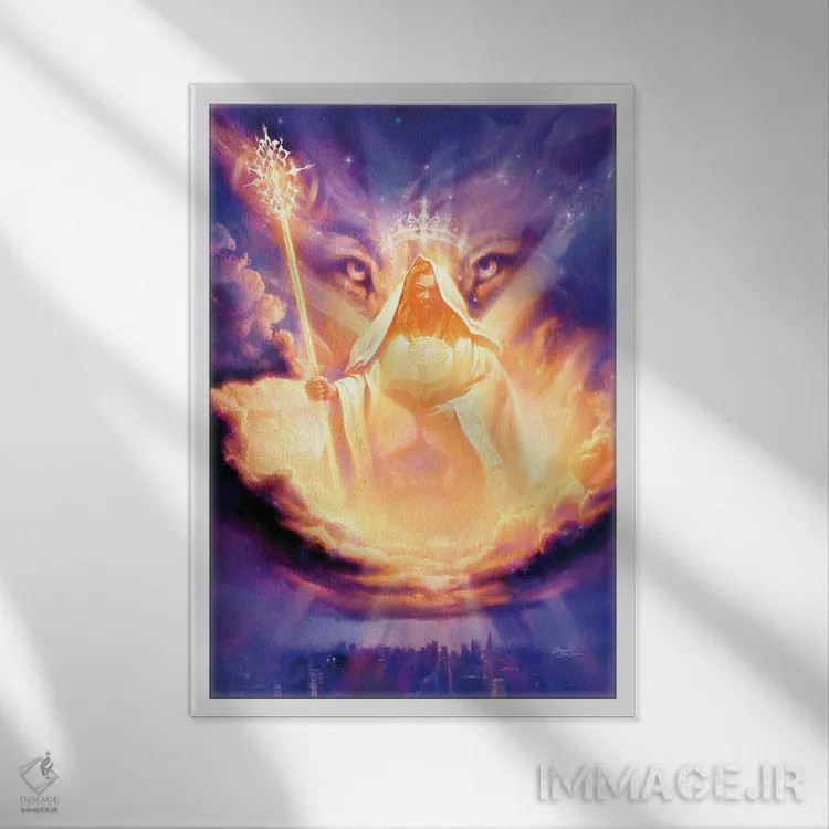 تابلو دکوراتیو شیر یهودا اثر جف هینی - نمای قابدار سفید