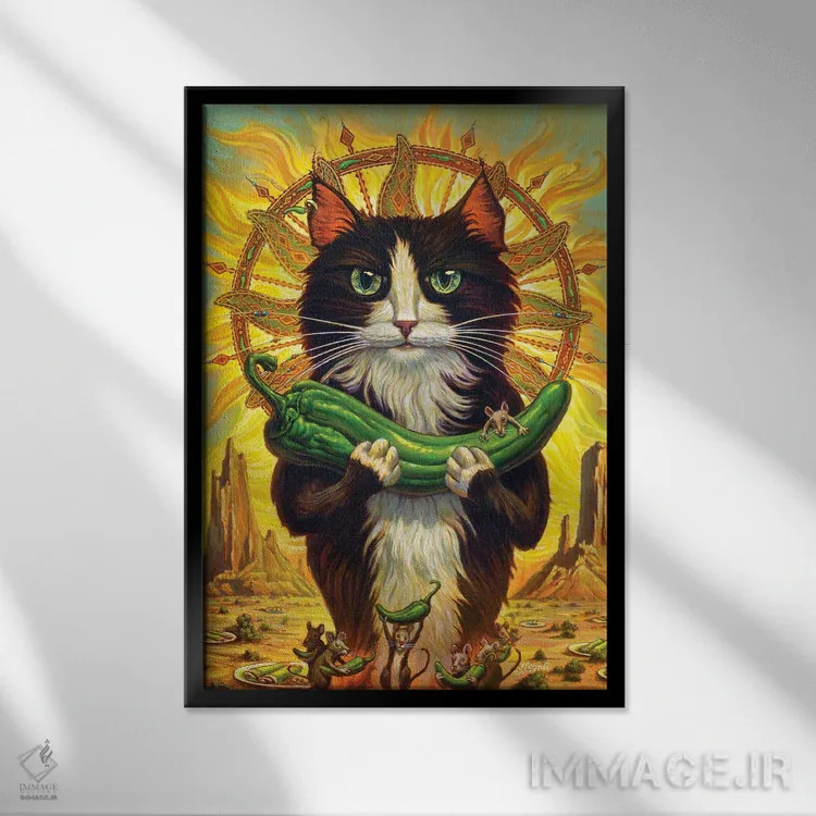 تابلو دکوراتیو قدیس حامی فلفل سبز اثر جف هینی - نمای قابدار مشکی