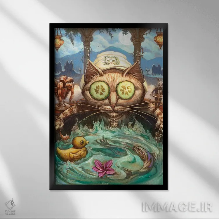 تابلو دکوراتیو گربه نازپرورده اثر جف هینی - نمای قابدار مشکی