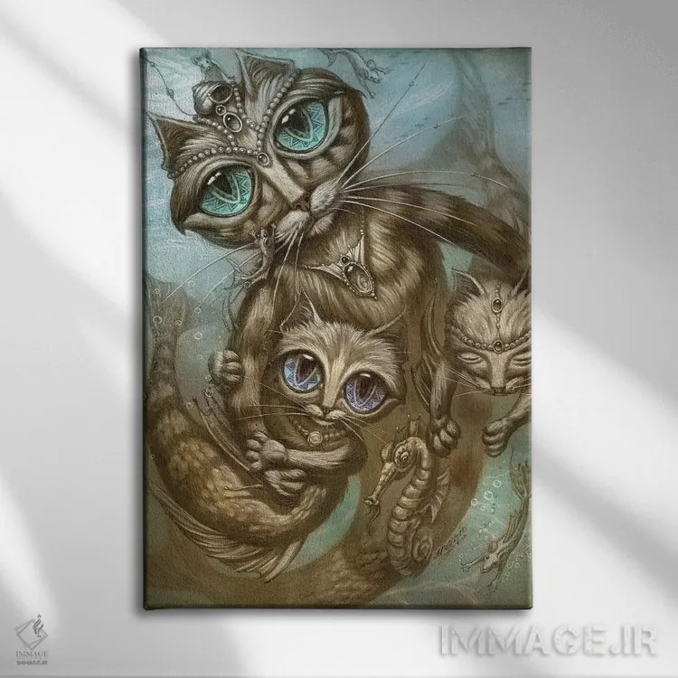 تابلو دکوراتیو پری دریایی-گربه اثر جف هینی - نمای روبهرو روی دیوار