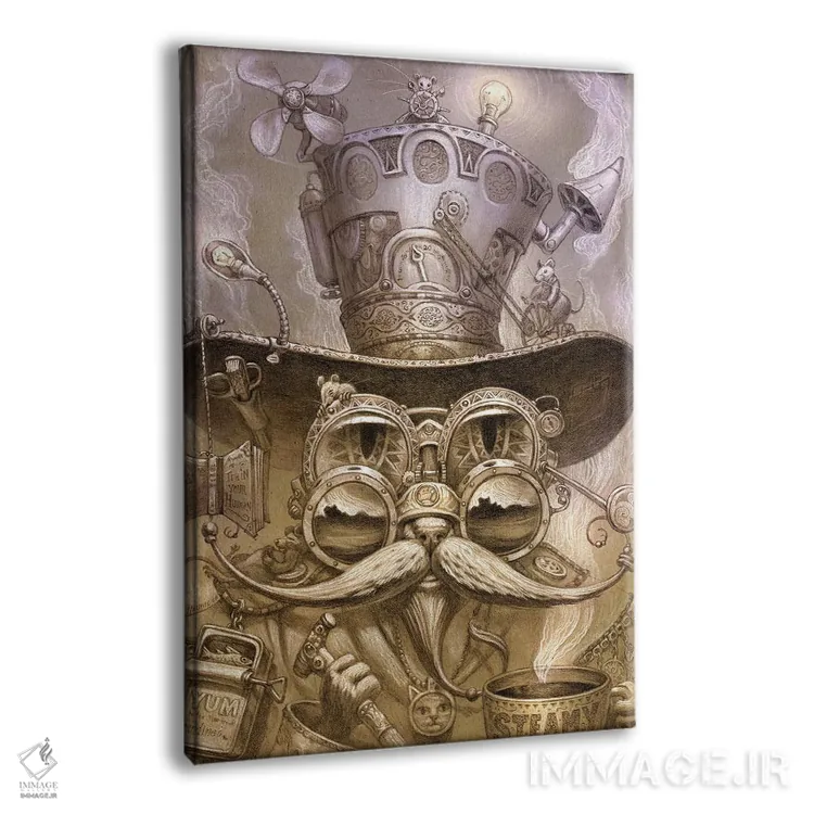 تابلو دکوراتیو پدر گربه استیم پانک اثر جف هینی - نمای پرسپکتیو محصول