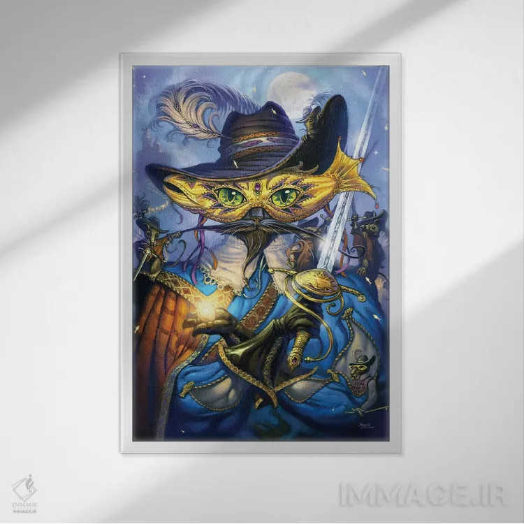 تابلو دکوراتیو گربه شوخ طبع جنتلمن وار اثر جف هینی - نمای قابدار سفید