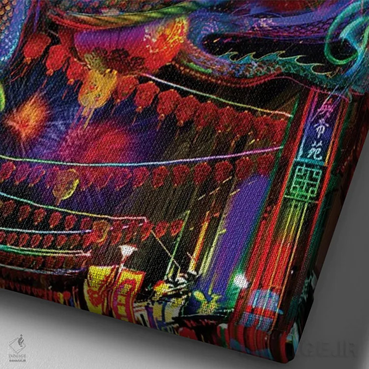 تابلو دکوراتیو اژدها اثر جامبی - نمای نزدیک بافت بوم