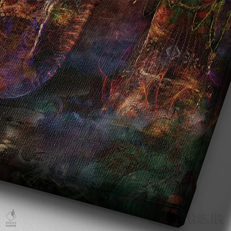 تابلو دکوراتیو گنشا اثر جامبی - نمای نزدیک بافت بوم