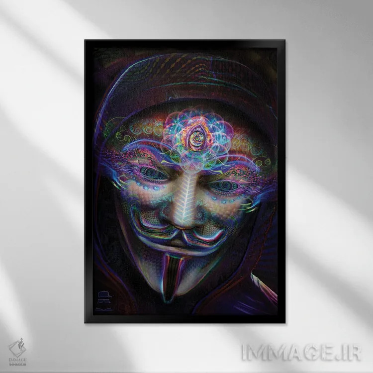 تابلو دکوراتیو چشمان باز گای فاکس اثر جامبی - نمای قابدار مشکی