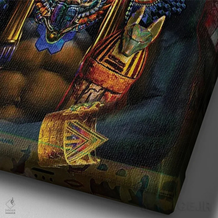 تابلو دکوراتیو آنوبیس اثر جامبی - نمای نزدیک بافت بوم