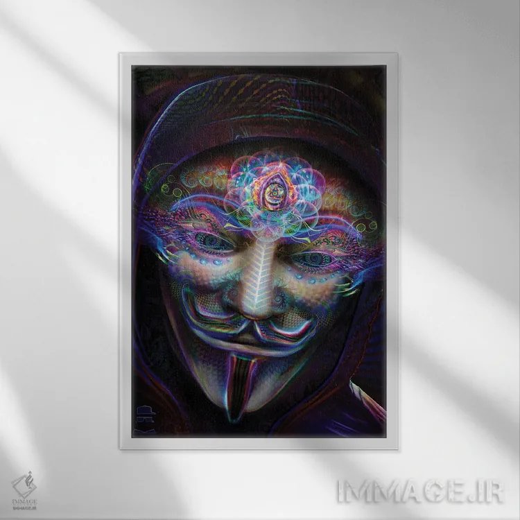 تابلو دکوراتیو چشمان باز گای فاکس اثر جامبی - نمای قابدار سفید