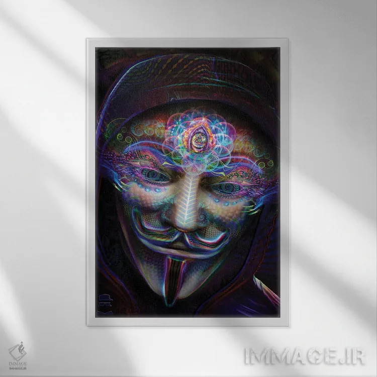 تابلو دکوراتیو چشمان باز گای فاکس اثر جامبی - نمای قابدار سفید