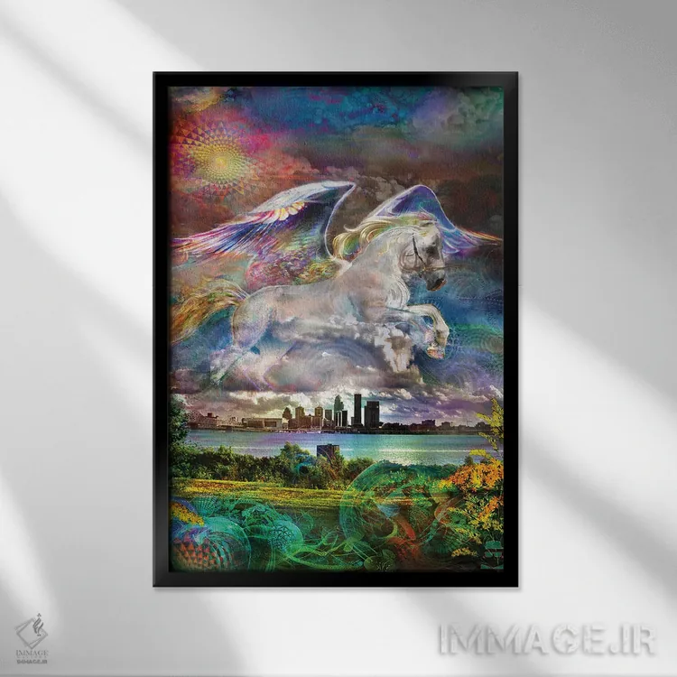 تابلو دکوراتیو پگاسوس اثر جامبی - نمای قابدار مشکی