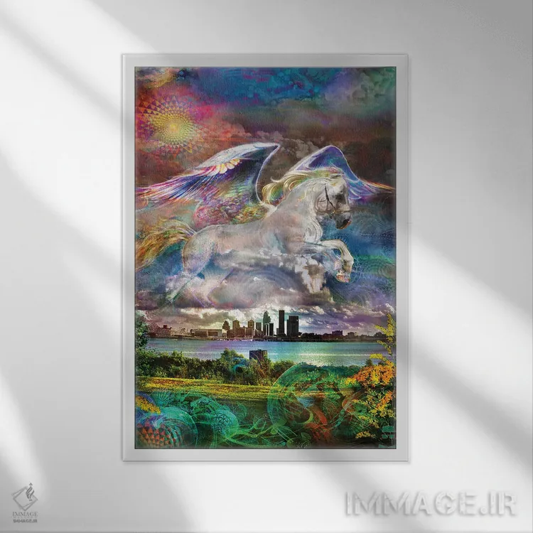 تابلو دکوراتیو پگاسوس اثر جامبی - نمای قابدار سفید