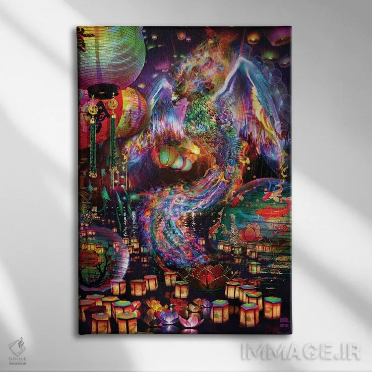 تابلو دکوراتیو ققنوس اثر جامبی - نمای روبهرو روی دیوار