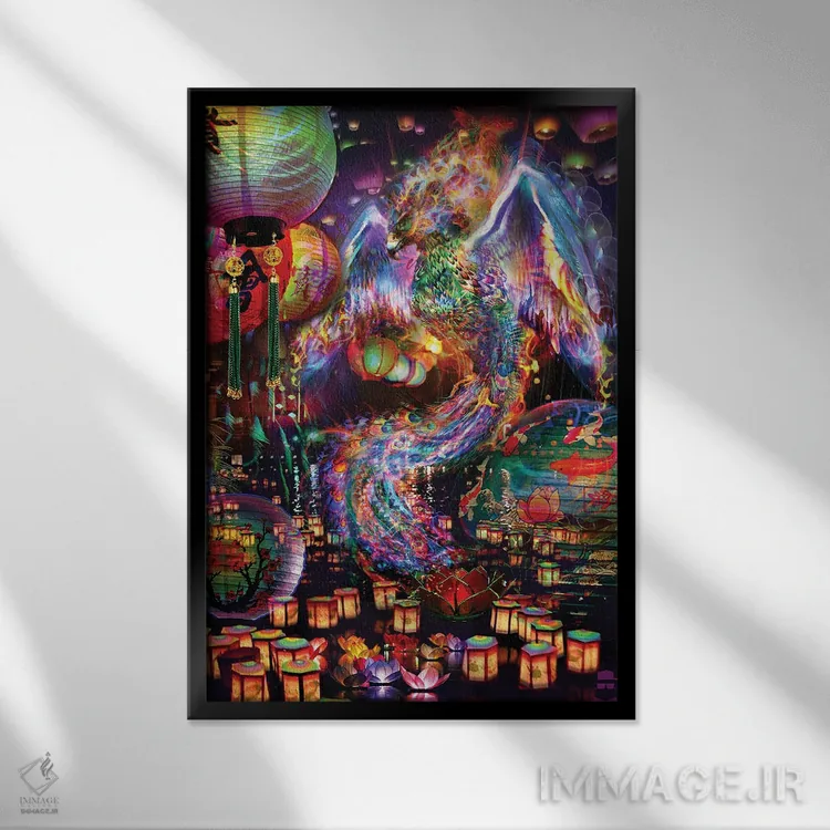 تابلو دکوراتیو ققنوس اثر جامبی - نمای قابدار مشکی