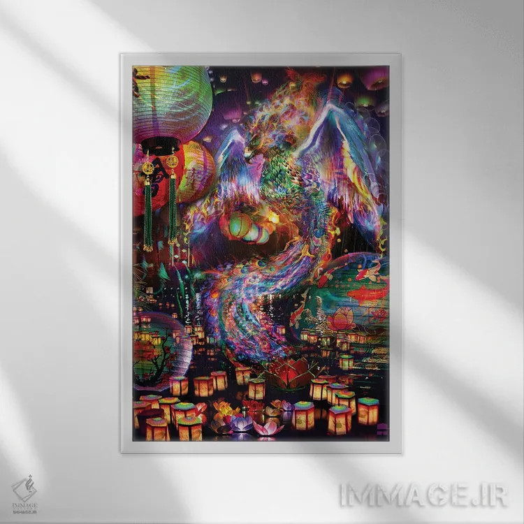 تابلو دکوراتیو ققنوس اثر جامبی - نمای قابدار سفید