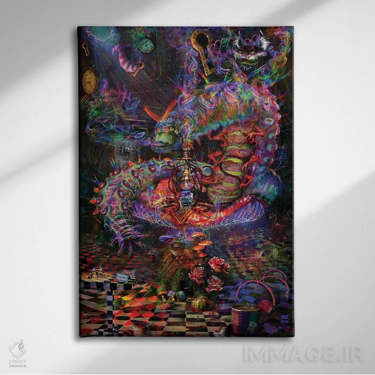 تابلو دکوراتیو کرم ابریشم سرزمین عجایب اثر جامبی - نمای روبهرو روی دیوار