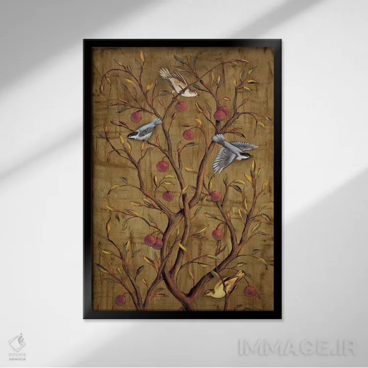 تابلو دکوراتیو پنل درخت آلو III اثر رودولفو خیمنز - نمای قابدار مشکی