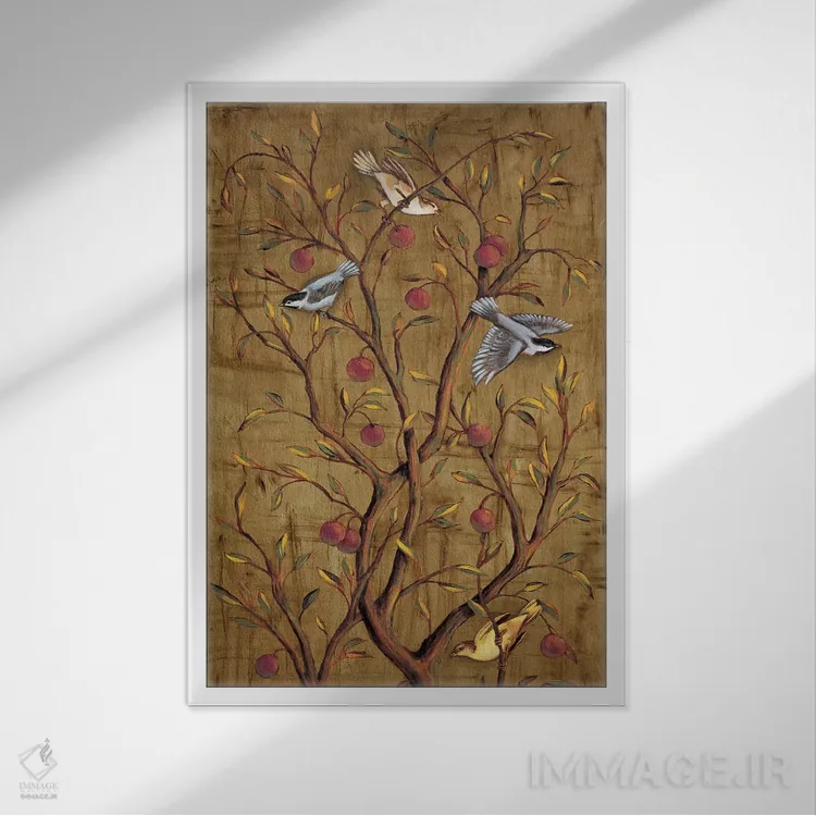 تابلو دکوراتیو پنل درخت آلو III اثر رودولفو خیمنز - نمای قابدار سفید