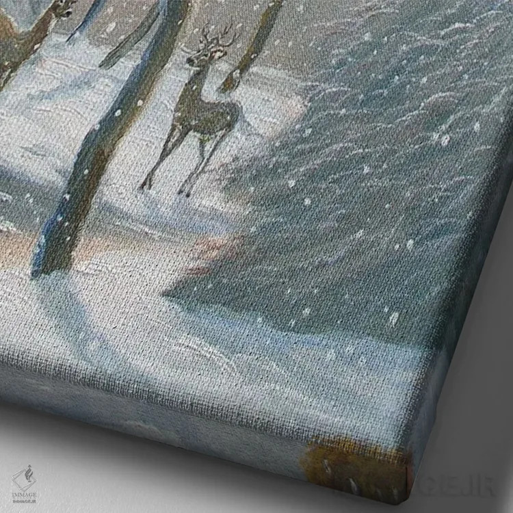 تابلو دکوراتیو گوزن جنگل مه آلود اثر جیم ویلیامز - نمای نزدیک بافت بوم