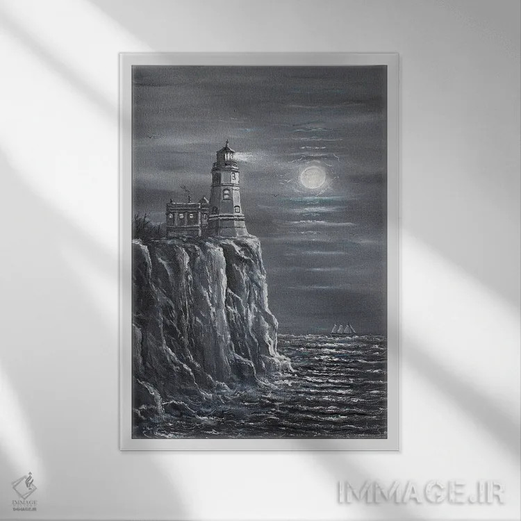 تابلو دکوراتیو فانوس دریایی اسپیلت راک اثر جیم ویلیامز - نمای قابدار سفید