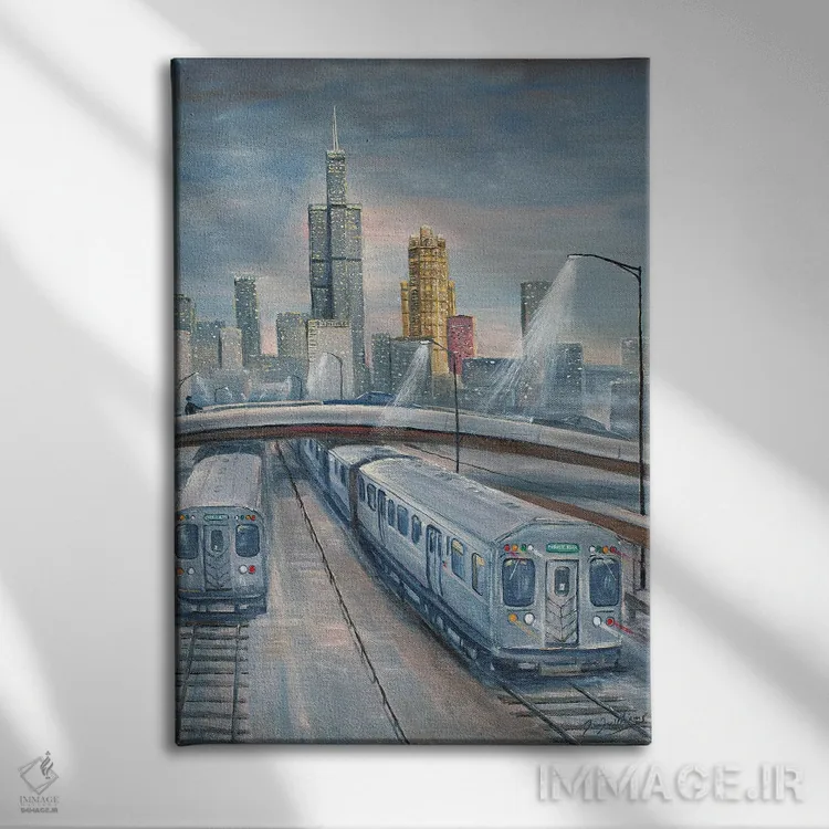 تابلو دکوراتیو قطارهای گرگ و میش اثر جیم ویلیامز - نمای روبهرو روی دیوار