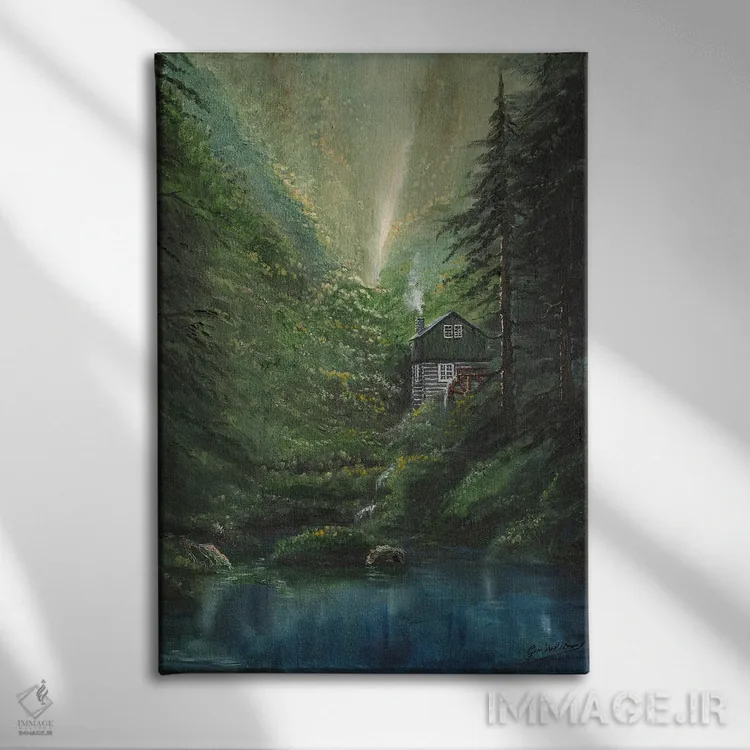 تابلو دکوراتیو کلبه دره مه آلود اثر جیم ویلیامز - نمای روبهرو روی دیوار