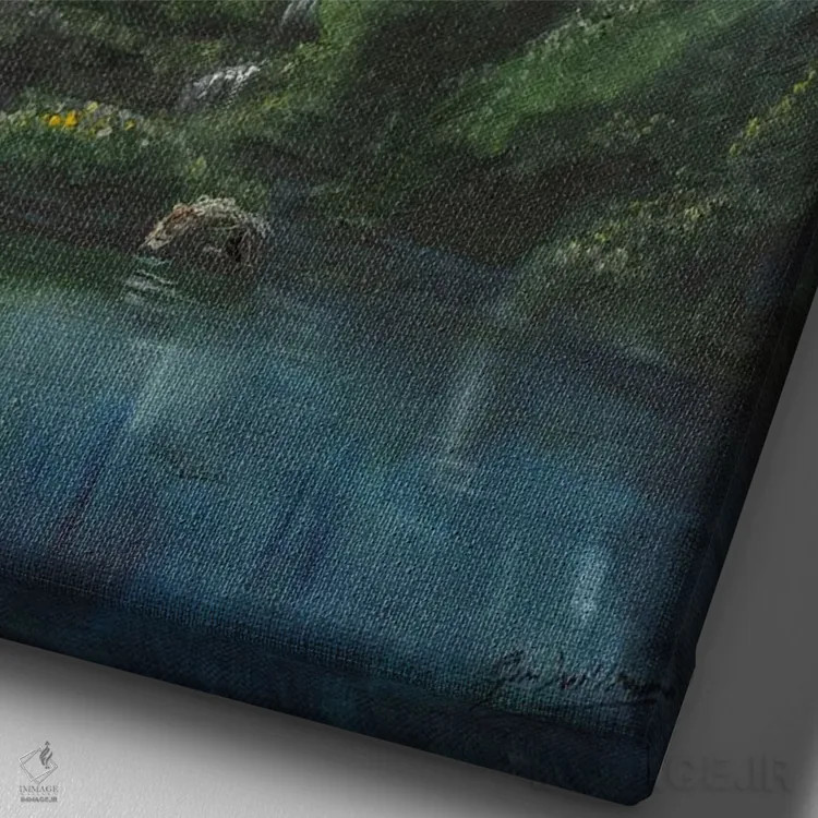 تابلو دکوراتیو کلبه دره مه آلود اثر جیم ویلیامز - نمای نزدیک بافت بوم