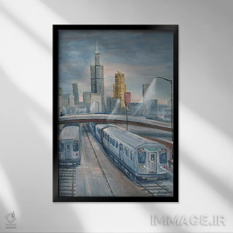 تابلو دکوراتیو قطارهای گرگ و میش اثر جیم ویلیامز - نمای قابدار مشکی