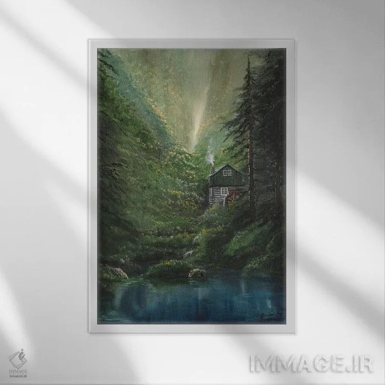 تابلو دکوراتیو کلبه دره مه آلود اثر جیم ویلیامز - نمای قابدار سفید