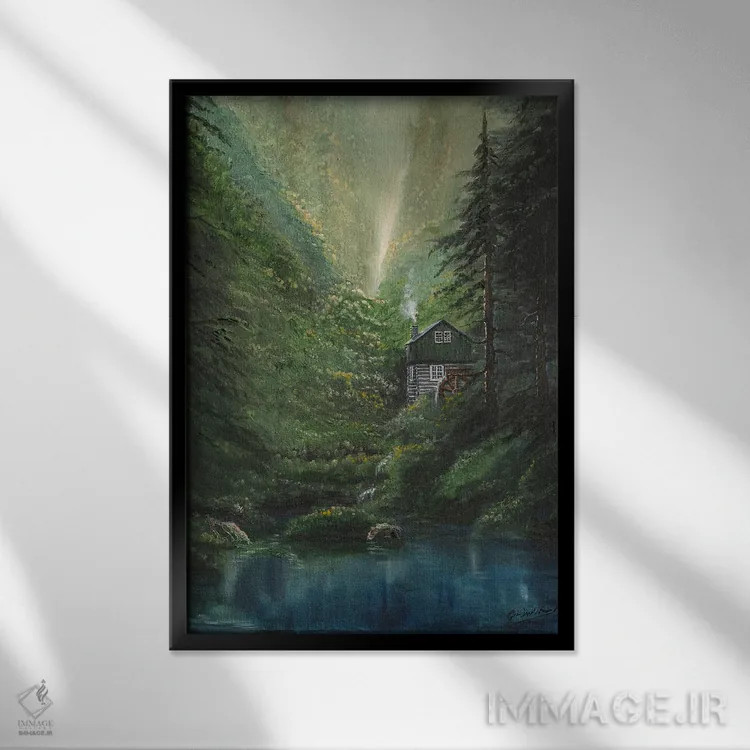 تابلو دکوراتیو کلبه دره مه آلود اثر جیم ویلیامز - نمای قابدار مشکی