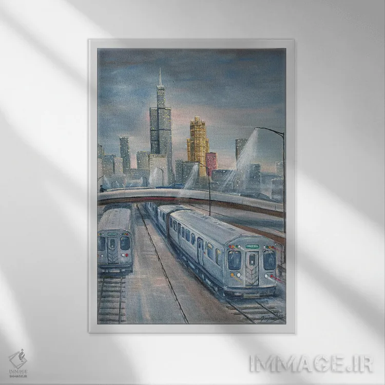 تابلو دکوراتیو قطارهای گرگ و میش اثر جیم ویلیامز - نمای قابدار سفید