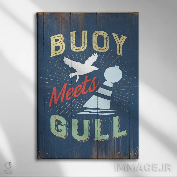 تابلو دکوراتیو شناور و مرغ دریایی در آبی اثر جی جی براندو - نمای روبهرو روی دیوار