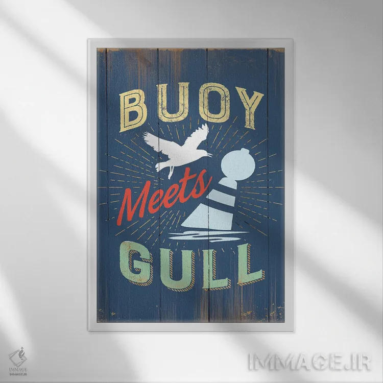 تابلو دکوراتیو شناور و مرغ دریایی در آبی اثر جی جی براندو - نمای قابدار سفید
