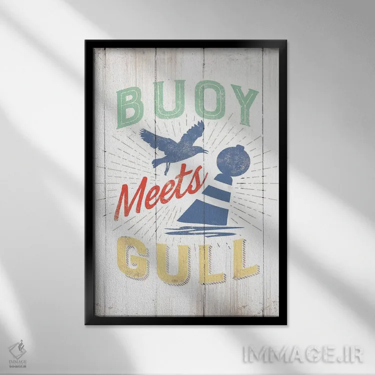 تابلو دکوراتیو شناور با مرغ دریایی ملاقات می کند اثر جی جی براندو - نمای قابدار مشکی